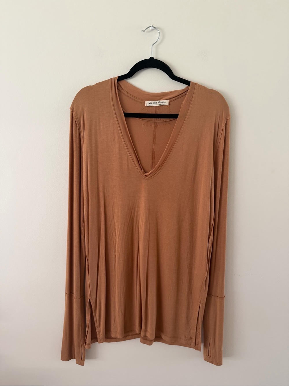 Free People NWOT Brown Neutral Oversized Boho V Neck Long Sleeve Womens Large